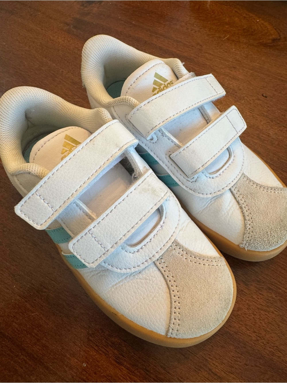 adidas Kids White & Teal Velcro Sneakers